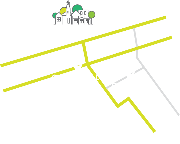 Map showing surrounding cities, Orangeville, Caledon and Brampton.